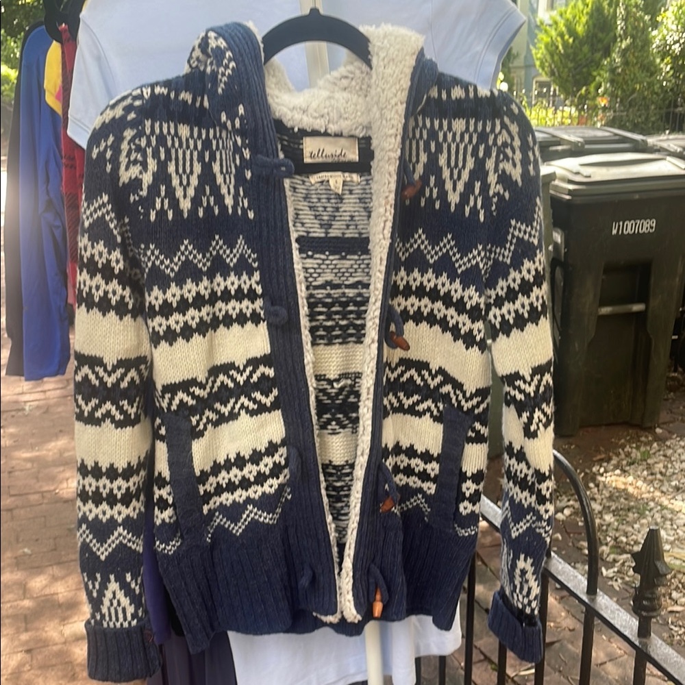 Navy and White Women’s Toggle Sweater